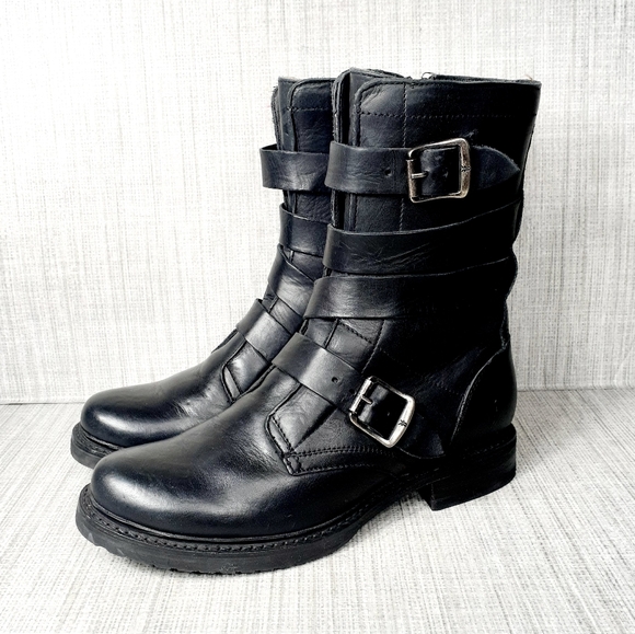 Frye Veronica Tanker Combat & Moto Boots - Black Leather - Picture 3 of 11